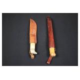 Knife - Bone-Handled with Leather Sheath, Engraved Pattern Knife - Bone-Handled with Leather Sheath, Engraved Pattern