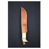 Knife - Bone-Handled with Leather Sheath, Engraved Pattern Knife - Bone-Handled with Leather Sheath, Engraved Pattern