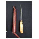 Knife - Bone-Handled with Leather Sheath, Engraved Pattern Knife - Bone-Handled with Leather Sheath, Engraved Pattern