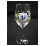 Hand-Painted Floral Glass Decanter with 2 Rose Wine Glasses Hand-Painted Floral Glass Decanter with 2 Rose Wine Glasses