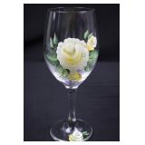 Hand-Painted Floral Glass Decanter with 2 Rose Wine Glasses Hand-Painted Floral Glass Decanter with 2 Rose Wine Glasses