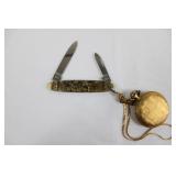 Pocket Watch Fob with Dual-Blade Knife & Chain, Gold Tone Pocket Watch Fob with Dual-Blade Knife & Chain, Gold Tone