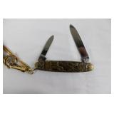 Pocket Watch Fob with Dual-Blade Knife & Chain, Gold Tone Pocket Watch Fob with Dual-Blade Knife & Chain, Gold Tone