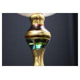 Glass Goblets - Pair With Gold-Tone Stems & Colored Inlays Glass Goblets - Pair With Gold-Tone Stems & Colored Inlays