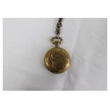 Pocket Watch - Vintage Gold-Tone with Engraved Case on Chain - Antique Floral Engraving Pocket Watch - Vintage Gold-Tone with Engraved Case on Chain - Antique Floral Engraving