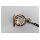 Pocket Watch - Vintage Gold-Tone with Engraved Case on Chain - Antique Floral Engraving Pocket Watch - Vintage Gold-Tone with Engraved Case on Chain - Antique Floral Engraving