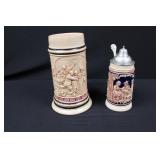 German Hand-Painted Beer Stein Set - 1L Large & Pewter-Lidded Small German Hand-Painted Beer Stein Set - 1L Large & Pewter-Lidded Small