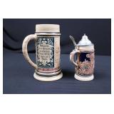 German Hand-Painted Beer Stein Set - 1L Large & Pewter-Lidded Small German Hand-Painted Beer Stein Set - 1L Large & Pewter-Lidded Small