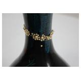 Ceramic Vase - Made in Vietnam, Black Glazed with Teal Floral Design Ceramic Vase - Made in Vietnam, Black Glazed with Teal Floral Design