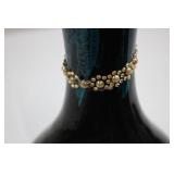 Ceramic Vase - Made in Vietnam, Black Glazed with Teal Floral Design Ceramic Vase - Made in Vietnam, Black Glazed with Teal Floral Design