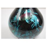 Ceramic Vase - Made in Vietnam, Black Glazed with Teal Floral Design Ceramic Vase - Made in Vietnam, Black Glazed with Teal Floral Design