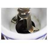 Blue & White Ceramic Coffee Grinder on Wooden Stand - Hand Crank Blue & White Ceramic Coffee Grinder on Wooden Stand - Hand Crank