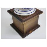 Blue & White Ceramic Coffee Grinder on Wooden Stand - Hand Crank Blue & White Ceramic Coffee Grinder on Wooden Stand - Hand Crank