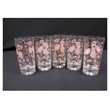 Tall Glasses - Pink Floral Pattern with Gold Trim (Lot of 5) Tall Glasses - Pink Floral Pattern with Gold Trim (Lot of 5)