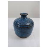 Blue Swirl Glazed Ceramic Vase, Narrow Neck - Studio Pottery Blue Swirl Glazed Ceramic Vase, Narrow Neck - Studio Pottery