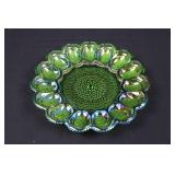 Green Iridescent Carnival Glass Plate with Petal Border Green Iridescent Carnival Glass Plate with Petal Border