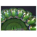 Green Iridescent Carnival Glass Plate with Petal Border Green Iridescent Carnival Glass Plate with Petal Border