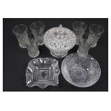 Crystal Cut Glassware Set - Diamond Pattern Sugar Bowl with Lid, Bowls & Glasses Crystal Cut Glassware Set - Diamond Pattern Sugar Bowl with Lid, Bowls & Glasses