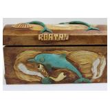Hand-Carved Wooden Trinket Box - Dolphin & Sea Shells Motif, Coastal Decor Hand-Carved Wooden Trinket Box - Dolphin & Sea Shells Motif, Coastal Decor