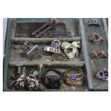 Green Metal Jewelry Box with Compartments - Assorted Costume Jewelry Green Metal Jewelry Box with Compartments - Assorted Costume Jewelry