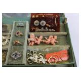 Green Metal Jewelry Box with Compartments - Assorted Costume Jewelry Green Metal Jewelry Box with Compartments - Assorted Costume Jewelry