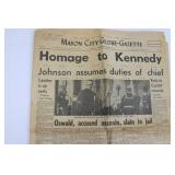 Mason City Globe-Gazette Front Page - Homage to Kennedy, Nov 25, 1963 Edition Mason City Globe-Gazette Front Page - Homage to Kennedy, Nov 25, 1963 Edition