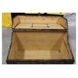 Antique Iron-Banded Steamer Trunk - Ornate Hardware, Dark Patina, Vintage Metal Chest Antique Iron-Banded Steamer Trunk - Ornate Hardware, Dark Patina, Vintage Metal Chest