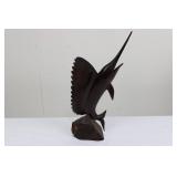 Fish Wood Carving Sculpture on Wooden Base - Hand Carved Ocean Fish with Dramatic Leap Fish Wood Carving Sculpture on Wooden Base - Hand Carved Ocean Fish with Dramatic Leap