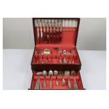 Rogers Silver Plate by Oneida Ltd. Silversmiths Flatware Set in Wood Box Rogers Silver Plate by Oneida Ltd. Silversmiths Flatware Set in Wood Box