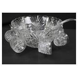 Crystal Cut Glass Compote Bowl on Pedestal with Starburst Pattern and Spoon Crystal Cut Glass Compote Bowl on Pedestal with Starburst Pattern and Spoon