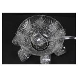 Crystal Cut Glass Compote Bowl on Pedestal with Starburst Pattern and Spoon Crystal Cut Glass Compote Bowl on Pedestal with Starburst Pattern and Spoon
