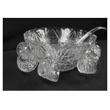 Crystal Cut Glass Compote Bowl on Pedestal with Starburst Pattern and Spoon Crystal Cut Glass Compote Bowl on Pedestal with Starburst Pattern and Spoon