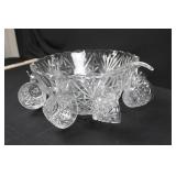 Crystal Cut Glass Compote Bowl on Pedestal with Starburst Pattern and Spoon Crystal Cut Glass Compote Bowl on Pedestal with Starburst Pattern and Spoon