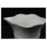 White Ceramic Pitcher with Red Berry Hand-Painted Motif, Scalloped Rim White Ceramic Pitcher with Red Berry Hand-Painted Motif, Scalloped Rim