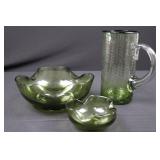 Olive Green Glass Bowls & Pitcher 3-Piece Set Olive Green Glass Bowls & Pitcher 3-Piece Set