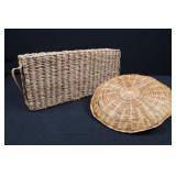 Natural Wicker Basket Set - Rectangular Carry Hamper & Round Baskets Natural Wicker Basket Set - Rectangular Carry Hamper & Round Baskets