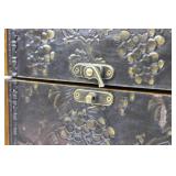 Vintage Grapevine-Embossed Wood Jewelry Box with Metal Panels & Dual Compartments Vintage Grapevine-Embossed Wood Jewelry Box with Metal Panels & Dual Compartments