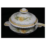 Porcelain Lidded Soup Tureen with Yellow Floral Pattern - 11 Inch Diameter Porcelain Lidded Soup Tureen with Yellow Floral Pattern - 11 Inch Diameter