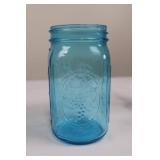 Ball Blue Wide Mouth Mason Jars (2) & 6 Pressed Glass Tumblers Ball Blue Wide Mouth Mason Jars (2) & 6 Pressed Glass Tumblers