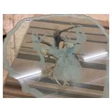 Authentic Antler deer base with etched glass top