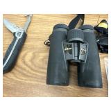 Binoculars, accessories, and knife