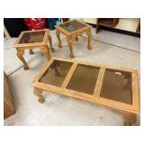 End tables(2) and coffee table with glass inserts