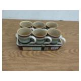 Set of 6 coffee mugs with matching tray holder