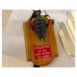 Decor lot with gag grenade and antler lamp