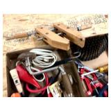 Assortment of garage items including spent shells belt