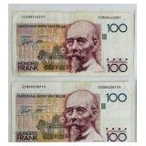 Belgian 100 Franc Banknotes (Cent Francs) - Lot of 5 Belgian 100 Franc Banknotes (Cent Francs) - Lot of 5