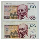 Belgian 100 Franc Banknotes (Cent Francs) - Lot of 5 Belgian 100 Franc Banknotes (Cent Francs) - Lot of 5