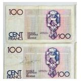 Belgian 100 Franc Banknotes (Cent Francs) - Lot of 5 Belgian 100 Franc Banknotes (Cent Francs) - Lot of 5