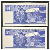 Singapore Banknotes - 2x $1 & 2x $5 Singapore Dollars Singapore Banknotes - 2x $1 & 2x $5 Singapore Dollars