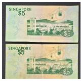 Singapore Banknotes - 2x $1 & 2x $5 Singapore Dollars Singapore Banknotes - 2x $1 & 2x $5 Singapore Dollars